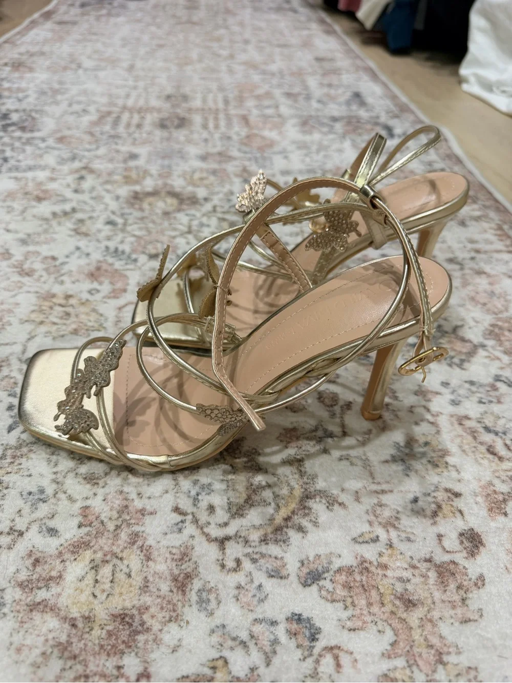 Metallic Gold Butterfly Strappy Women's Sandals